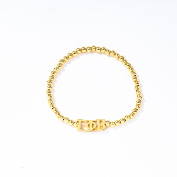 B211 - Sorority: Gold Beaded Bracelet with Greek Letters on Stretch Cord