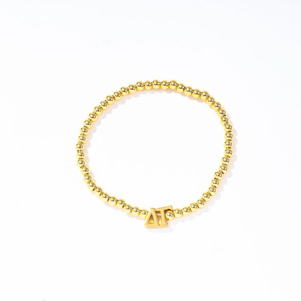 B211 - Sorority: Gold Beaded Bracelet with Greek Letters on Stretch Cord