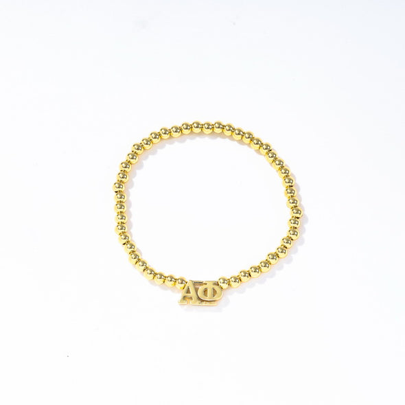 B211 - Sorority: Gold Beaded Bracelet with Greek Letters on Stretch Cord