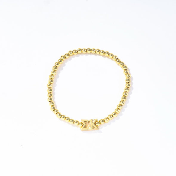 B211 - Sorority: Gold Beaded Bracelet with Greek Letters on Stretch Cord