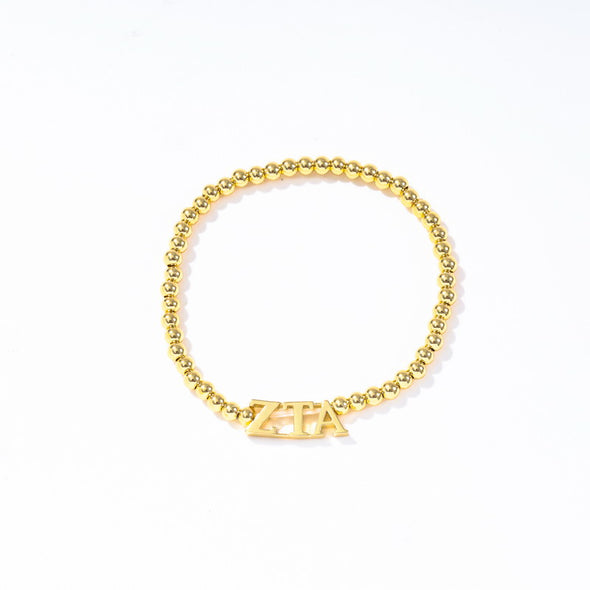 B211 - Sorority: Gold Beaded Bracelet with Greek Letters on Stretch Cord