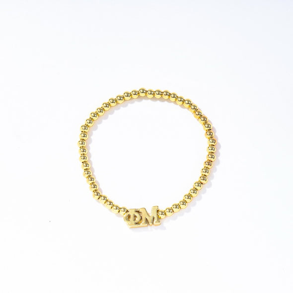 B211 - Sorority: Gold Beaded Bracelet with Greek Letters on Stretch Cord