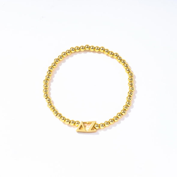 B211 - Sorority: Gold Beaded Bracelet with Greek Letters on Stretch Cord