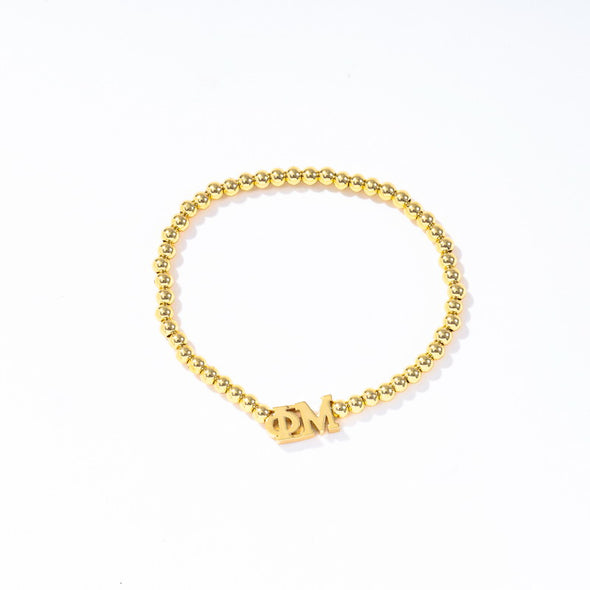 B211 - Sorority: Gold Beaded Bracelet with Greek Letters on Stretch Cord