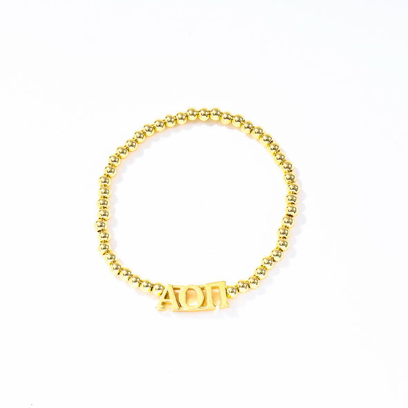 B211 - Sorority: Gold Beaded Bracelet with Greek Letters on Stretch Cord