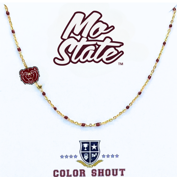 The College Logo Necklace: Side Set Logo on Enamel Bead Necklace