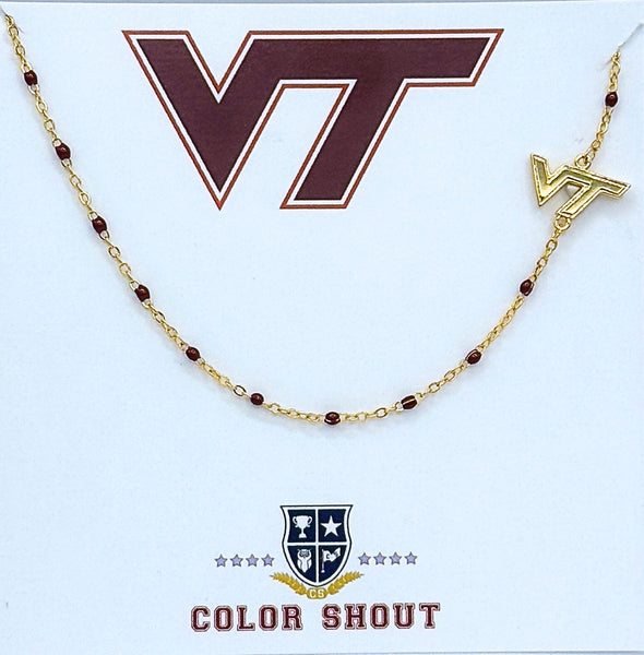 The College Logo Necklace: Side Set Logo on Enamel Bead Necklace