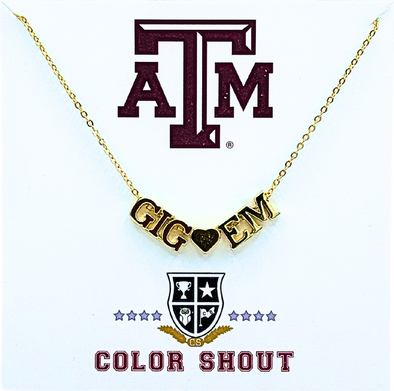 N202 - TAM : Texas A&M University Gig 'Em Heart Necklace