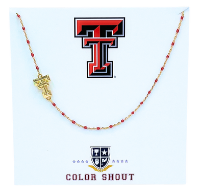 The Texas Tech Necklace: Side Set Texas Tech Logo on Enamel Bead Necklace