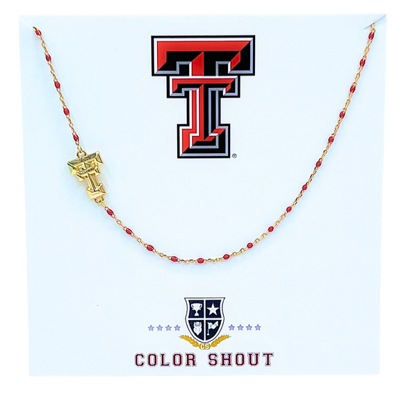 The Texas Tech Necklace: Side Set Texas Tech Logo on Enamel Bead Necklace