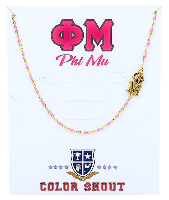 N201-The Sorority Necklace: Side Set Greek letters on Enamel Bead Necklace