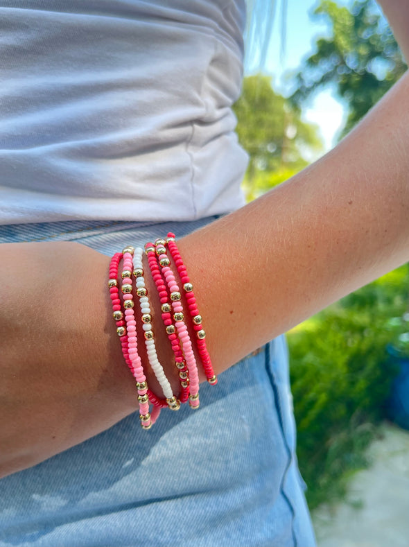 B201 - PM-Phi Mu Colors Stack: Set of 6 Beaded Stretch Bracelets