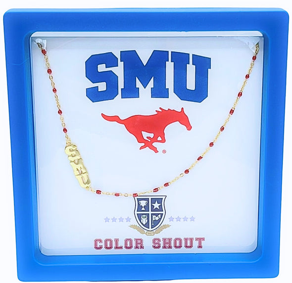 The SMU Necklace: Side Set SMU Enamel Bead Necklace