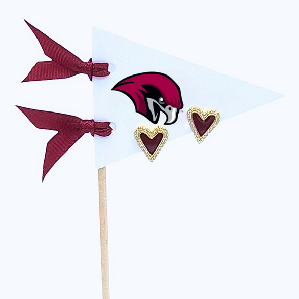 E205 - Roanoke Crimson Heart Studs on Logo Pennant Flag