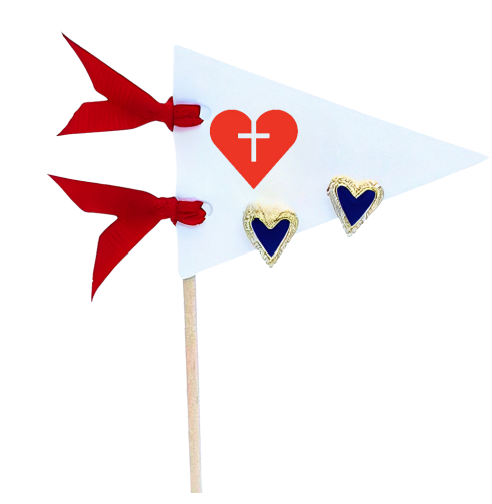 Love my School: Bright Color Heart Studs on Logo Pennant Flag (Custom)