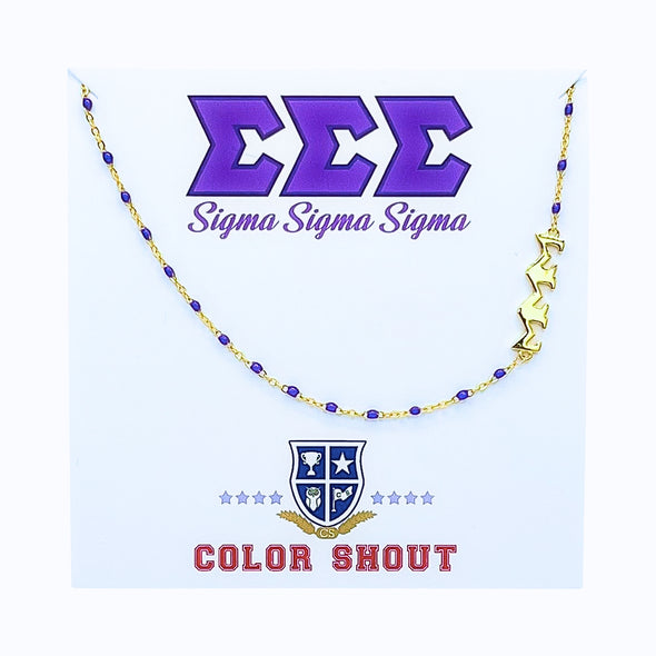 N201-The Sorority Necklace: Side Set Greek letters on Enamel Bead Necklace