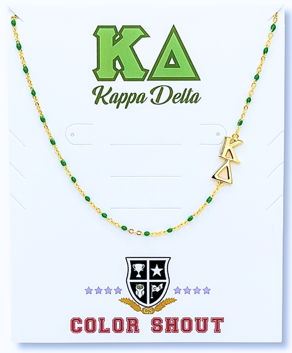 N201-The Sorority Necklace: Side Set Greek letters on Enamel Bead Necklace