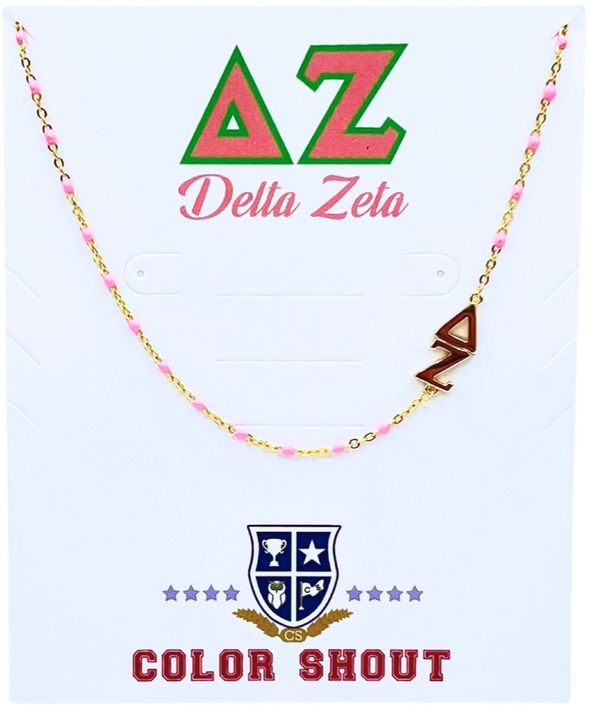 N201-The Sorority Necklace: Side Set Greek letters on Enamel Bead Necklace