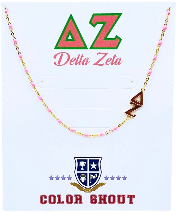 The Sorority Necklace: Side Set Greek letters on Enamel Bead Necklace