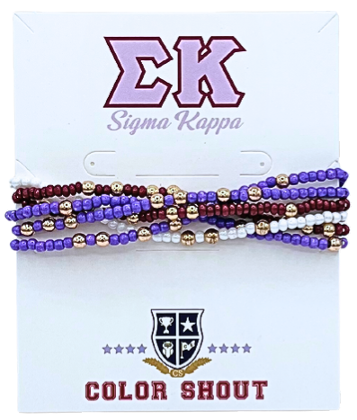 B201-Sorority Colors Stack: Set of 6 Beaded Stretch Bracelets