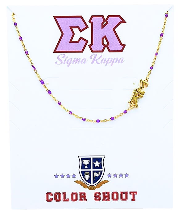 N201-The Sorority Necklace: Side Set Greek letters on Enamel Bead Necklace