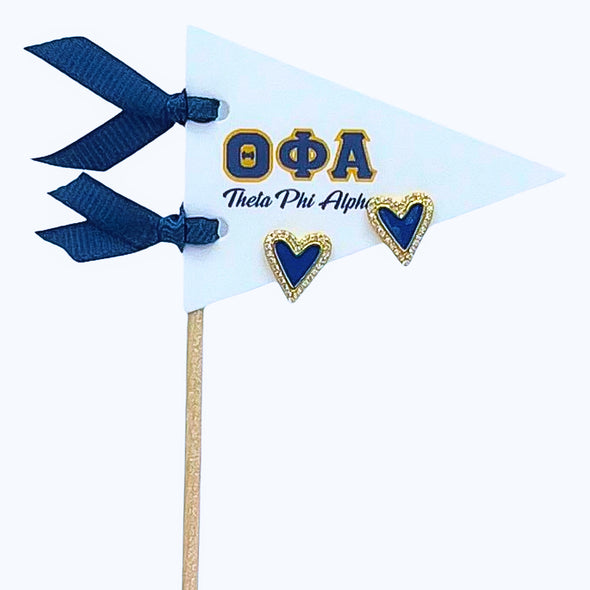E205-Love my Sorority: Bright Color Heart Studs on Greek Letter Pennant Flag