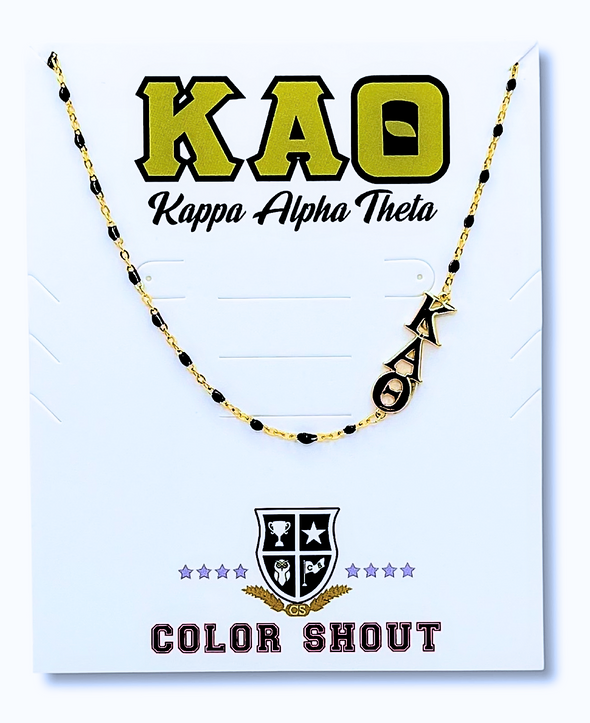 N201-The Sorority Necklace: Side Set Greek letters on Enamel Bead Necklace