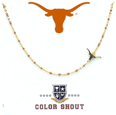 N201 TX-The University of Texas Logo Necklace: Side Set Texas Longhorns Logo on Enamel Bead Necklace