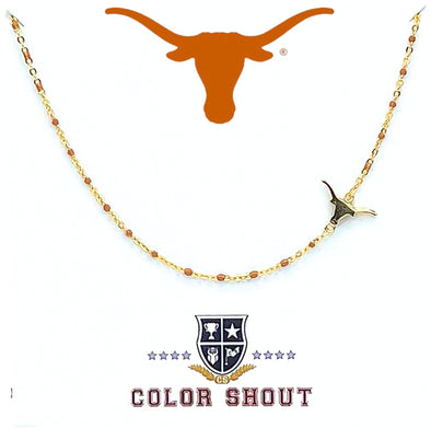 The University of Texas Logo Necklace: Side Set Texas Longhorns Logo on Enamel Bead Necklace