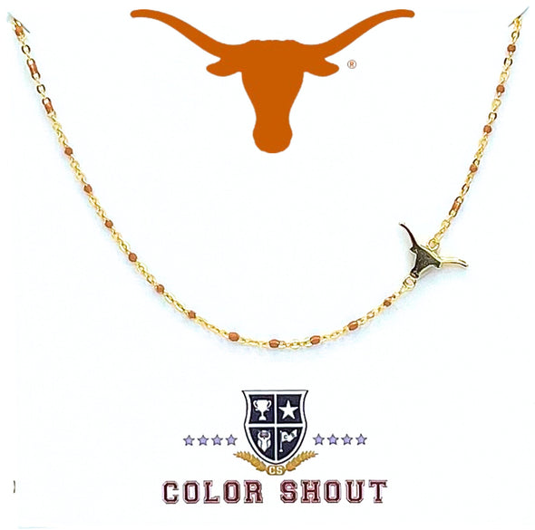 N201 TX-The University of Texas Logo Necklace: Side Set Texas Longhorns Logo on Enamel Bead Necklace