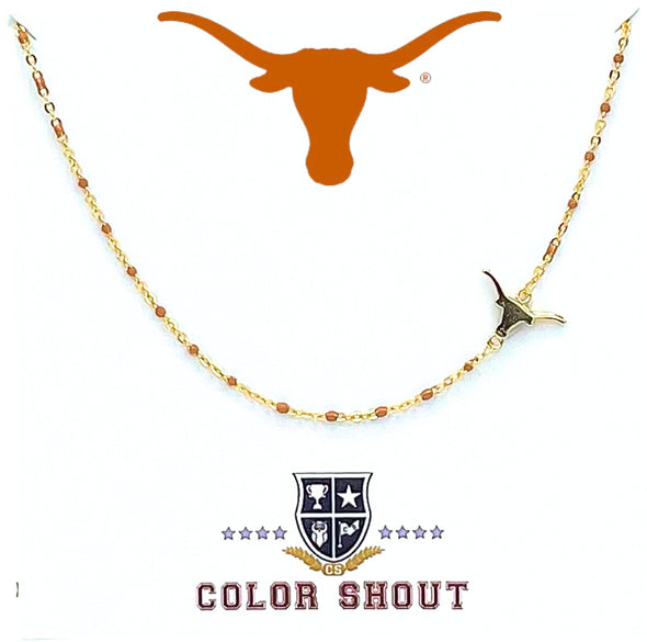 The University of Texas Logo Necklace: Side Set Texas Longhorns Logo on Enamel Bead Necklace
