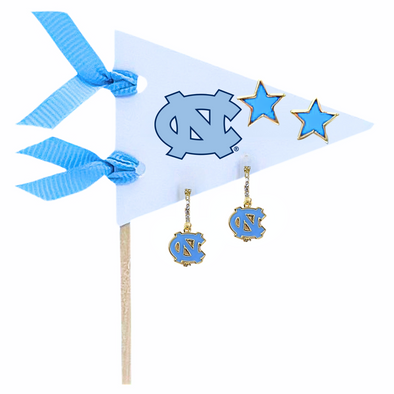 E203 - UNC : University of North Carolina Pennant Pair College Logo Earring Set