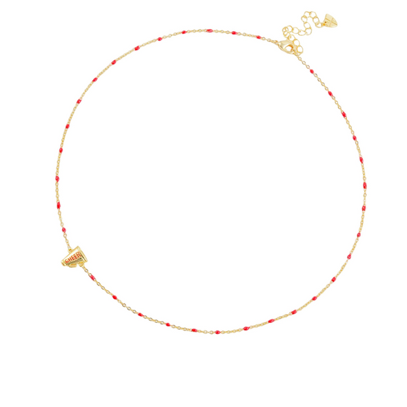 N203-CHEER The Game Day Cheer Necklace: Cheerleading Megaphone on Enamel Red Bead Necklace