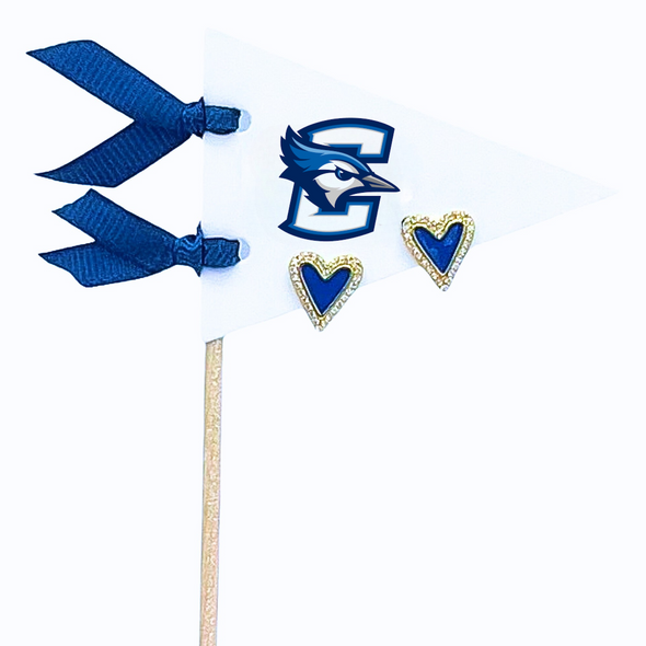 Love my College: Bright Color Heart Studs on Logo Pennant Flag