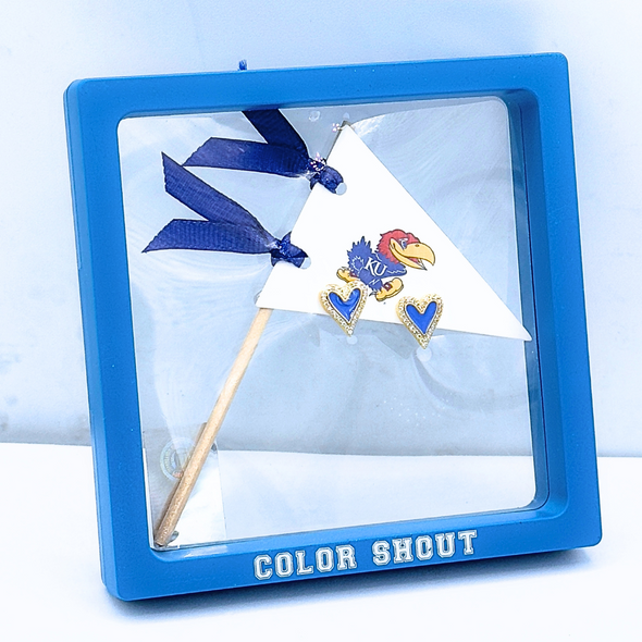 E205 - KAN : University of Kansas Heart Studs on Logo Pennant Flag