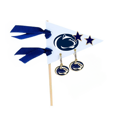 E203 - PENN : Penn State University Pennant Pair College Logo Earring Set