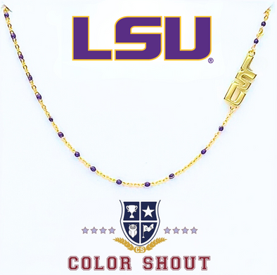The LSU Logo Necklace: Side Set Logo on Enamel Bead Necklace