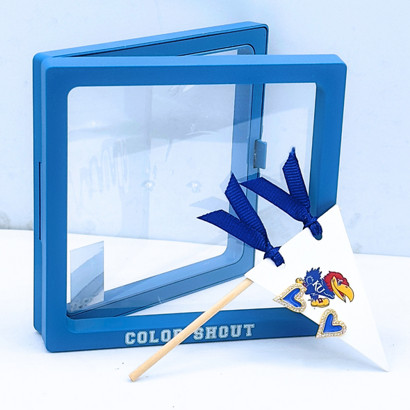 E205 - KAN : University of Kansas Heart Studs on Logo Pennant Flag