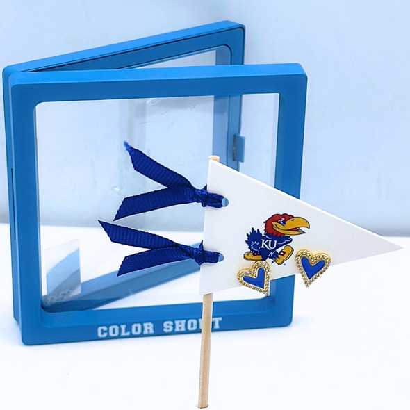 E205 - KAN : University of Kansas Heart Studs on Logo Pennant Flag