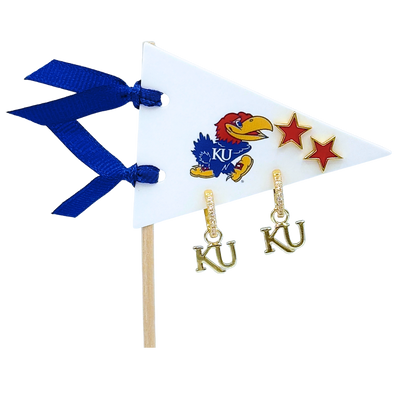 E203 KAN- Kansas University Pennant Pair Earring Set
