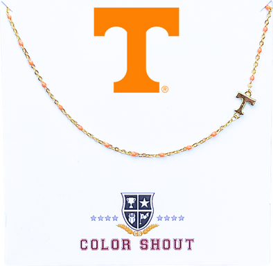 The University of Tennessee Logo Necklace: Side Set Tennessee Vols Logo on Enamel Bead Necklace