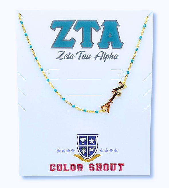 N201-The Sorority Necklace: Side Set Greek letters on Enamel Bead Necklace
