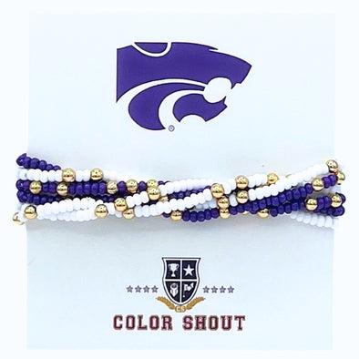 B201 KS-Kansas State: Purple Out! Set of 6 Stretch Bracelets