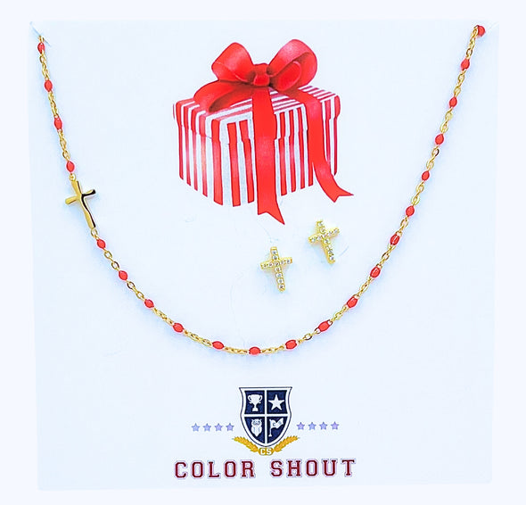 Holiday Happies: Cross Side Set Enamel Necklace and Cross Stud Earring
