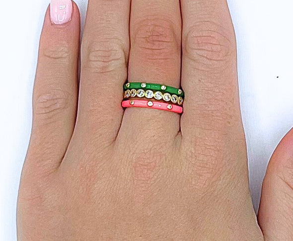 Delta Zeta Bezel & Enamel Stack Ring Set