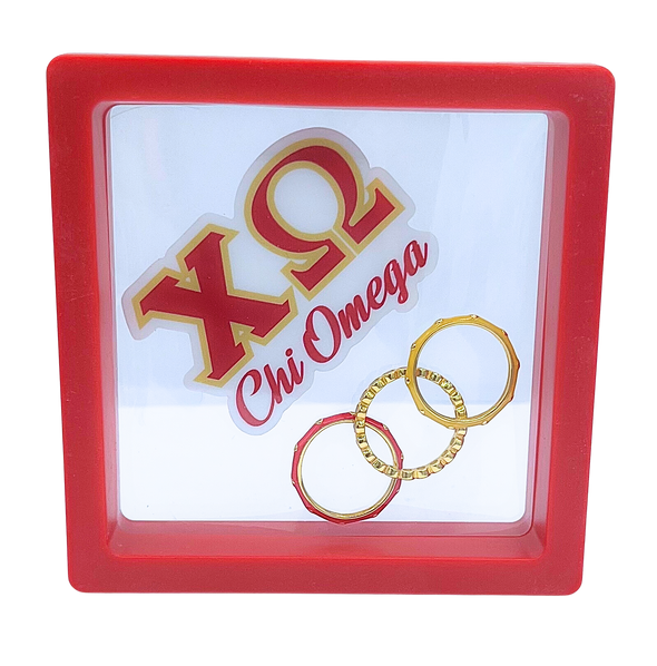 Chi Omega Bezel & Enamel Stack Ring Set