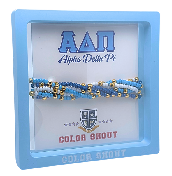 B201 ADP- Alpha Delta Pi Colors Stack: Set of 6 Beaded Stretch Bracelets