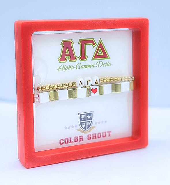 B202 AGD-'I Love' Alpha Gamma Delta Bracelet Stack