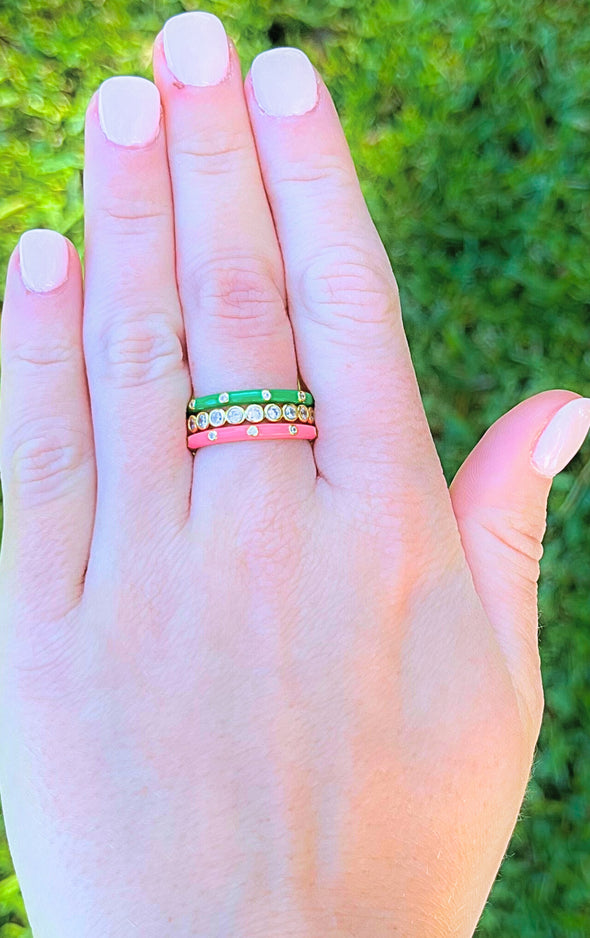 Delta Zeta Bezel & Enamel Stack Ring Set