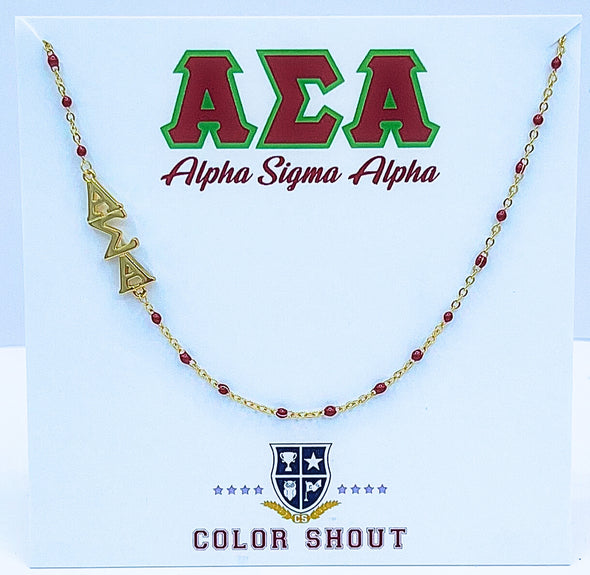 N201-The Sorority Necklace: Side Set Greek letters on Enamel Bead Necklace